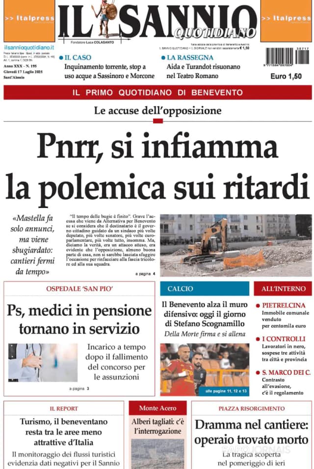 Capa jornal Il Sannio Quotidiano 2025-07-17