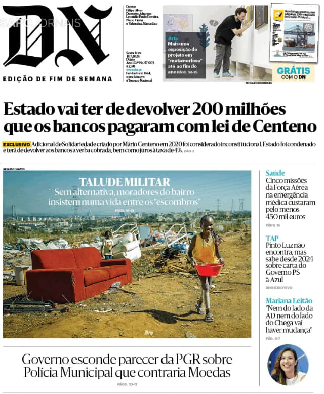 Capa jornal Diário de Notícias 2025-07-18