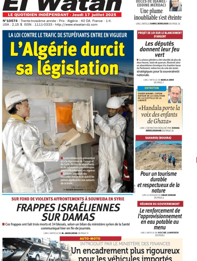 Capa jornal El Watan 2025-07-17