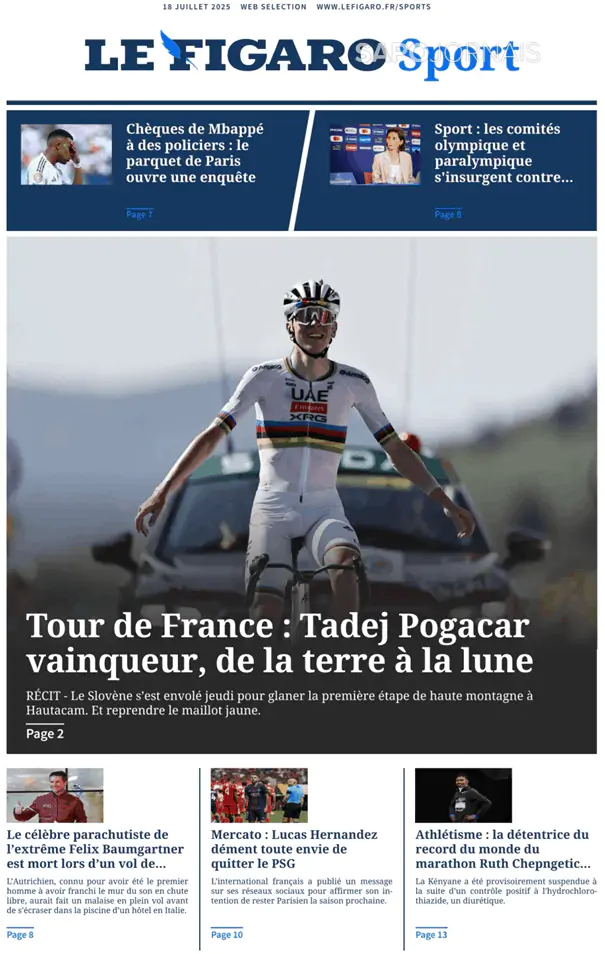 Capa jornal Le Figaro Sport 2025-07-18