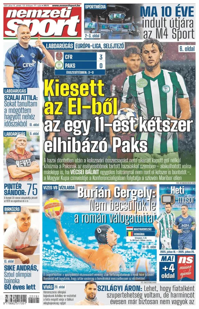Capa jornal Nemzeti Sport 2025-07-18