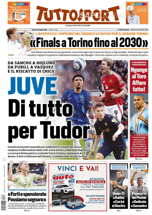 Capa jornal Tuttosport 2025-07-18