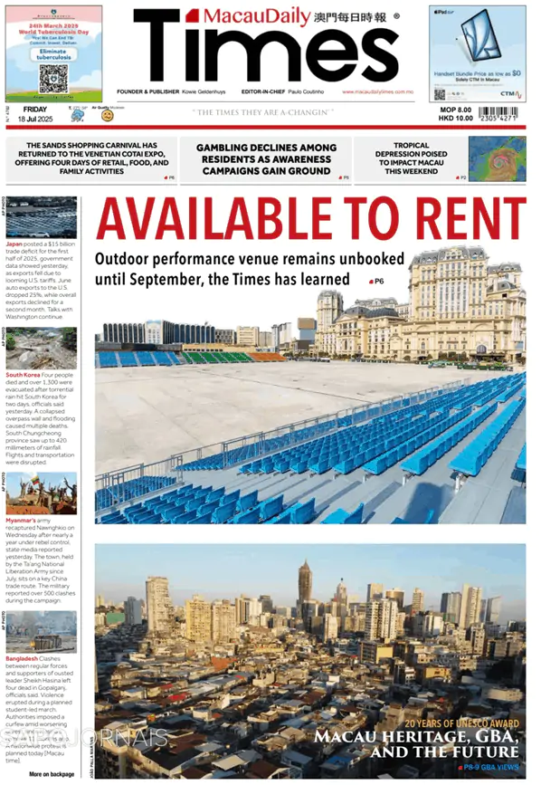 Capa jornal Macau Daily Times 2025-07-18