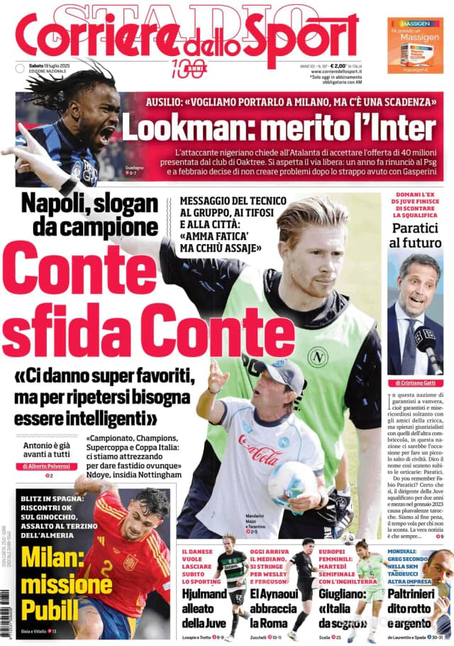 Capa jornal Corriere dello Sport 2025-07-19