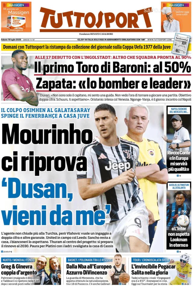 Capa jornal Tuttosport 2025-07-19