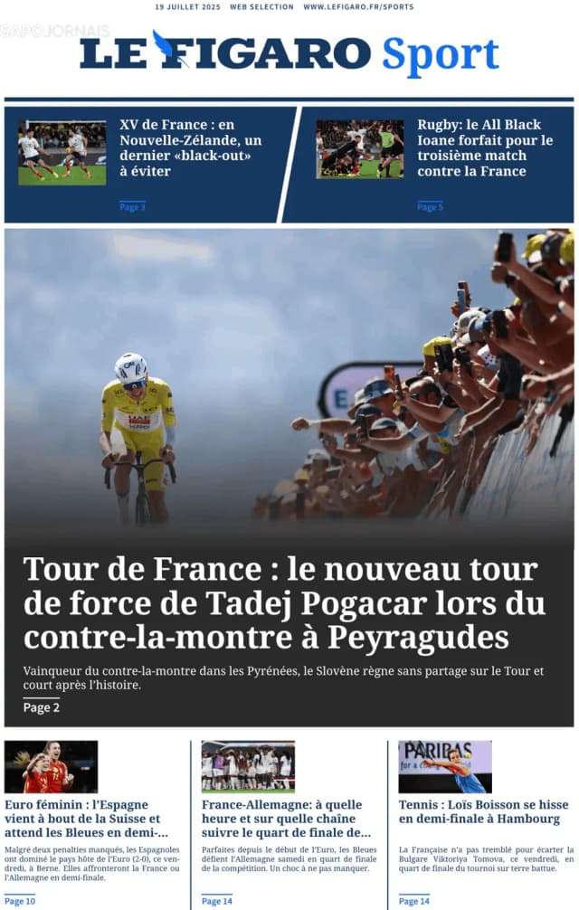 Capa jornal Le Figaro Sport 2025-07-19