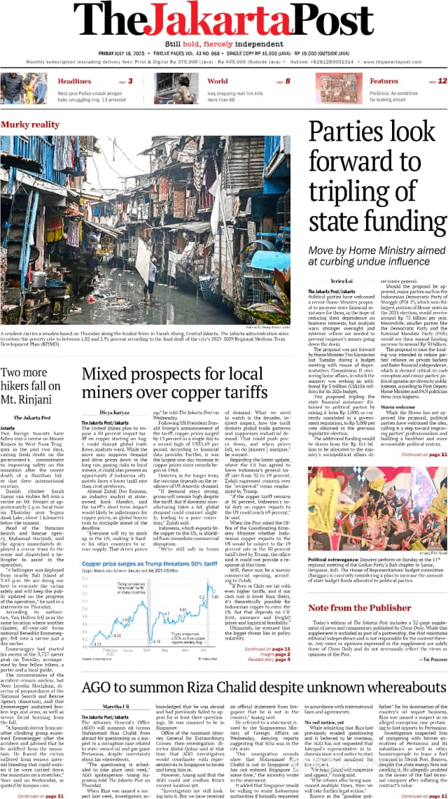 Capa jornal The Jakarta Post 2025-07-18