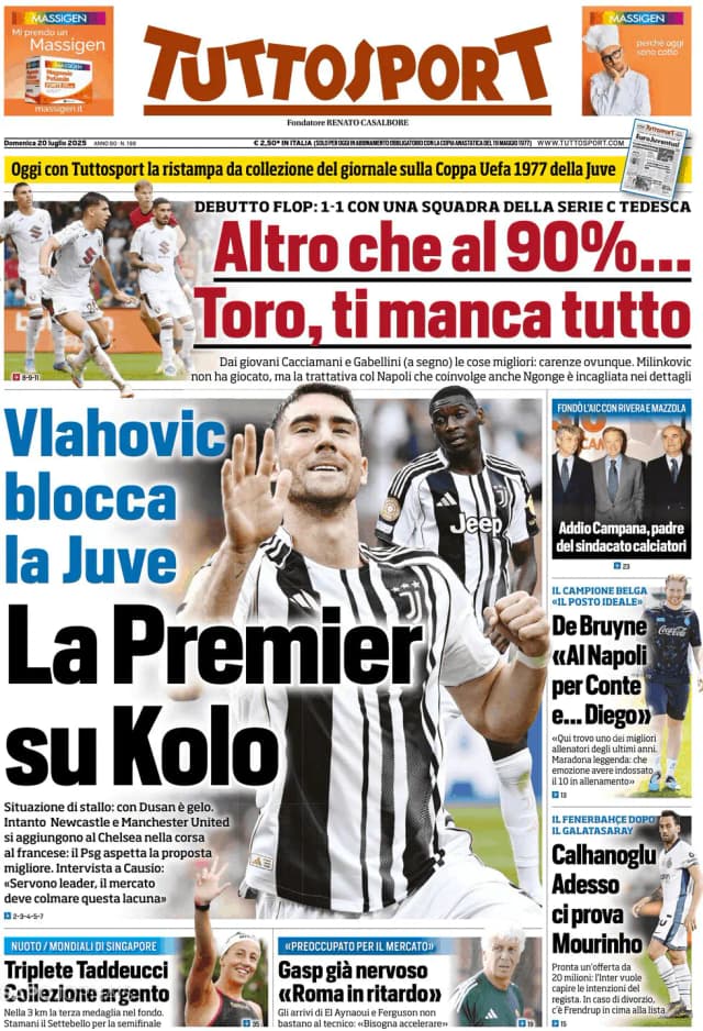 Capa jornal Tuttosport 2025-07-20