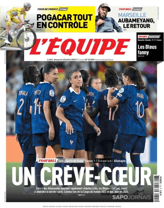 Capa jornal L'Équipe 2025-07-20