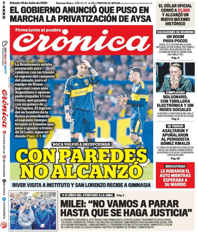 Capa jornal Crónica 2025-07-19