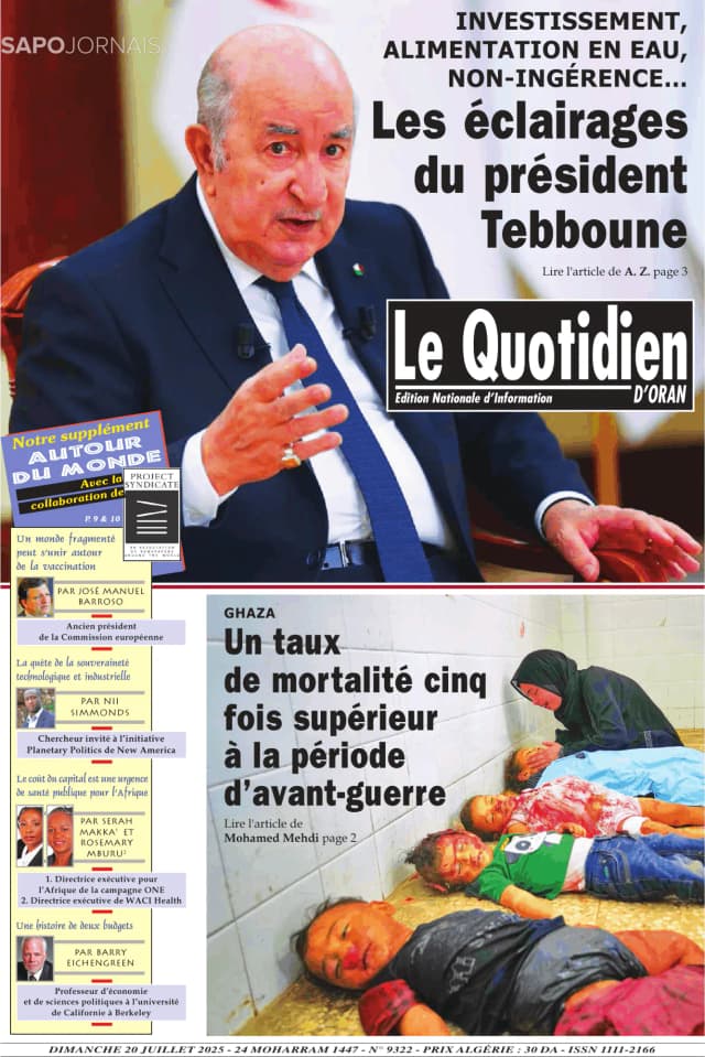 Capa jornal Le Quotidien D’Oran 2025-07-20