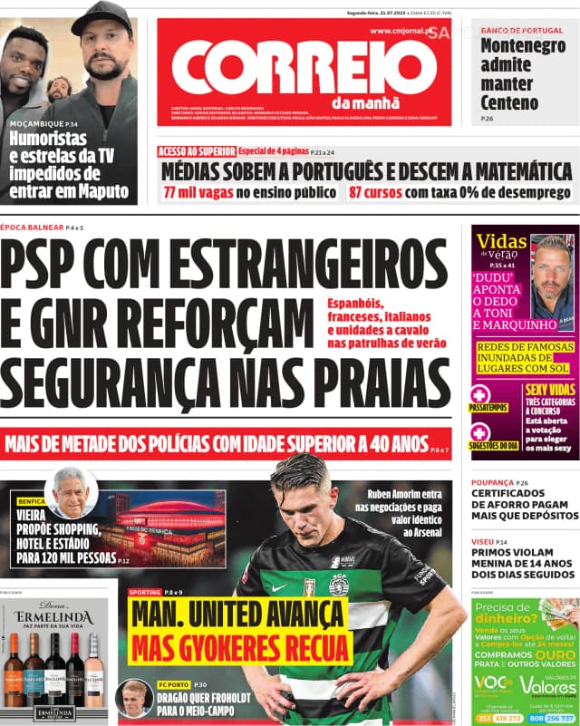 Capa jornal Correio da Manhã 2025-07-21