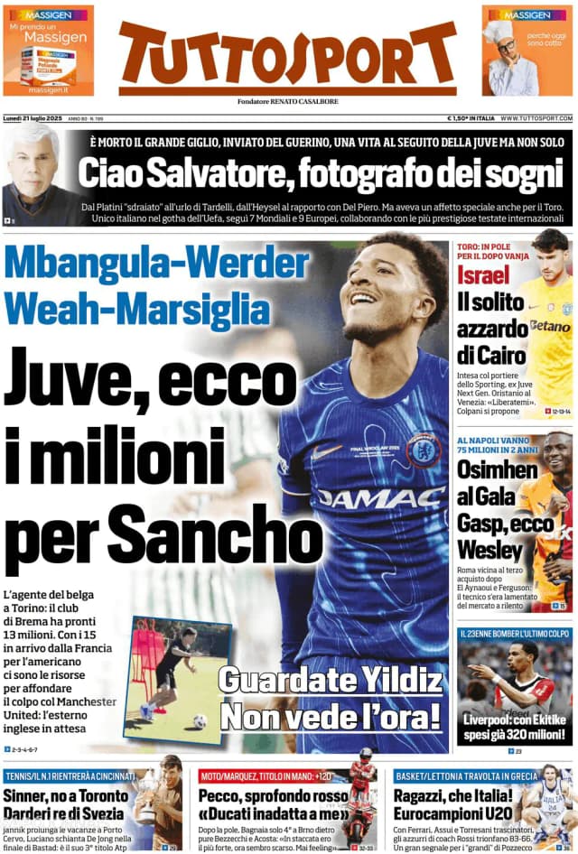 Capa jornal Tuttosport 2025-07-21