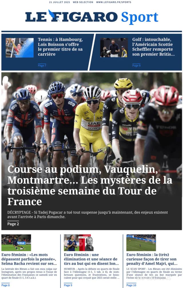 Capa jornal Le Figaro Sport 2025-07-21