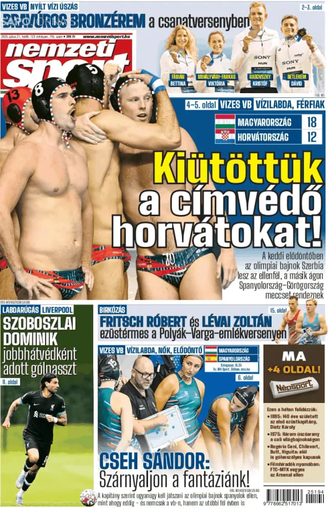 Capa jornal Nemzeti Sport 2025-07-21