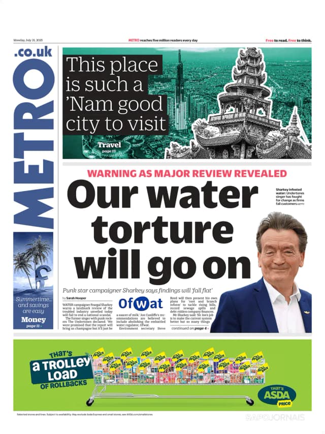 Capa jornal Metro London 2025-07-21