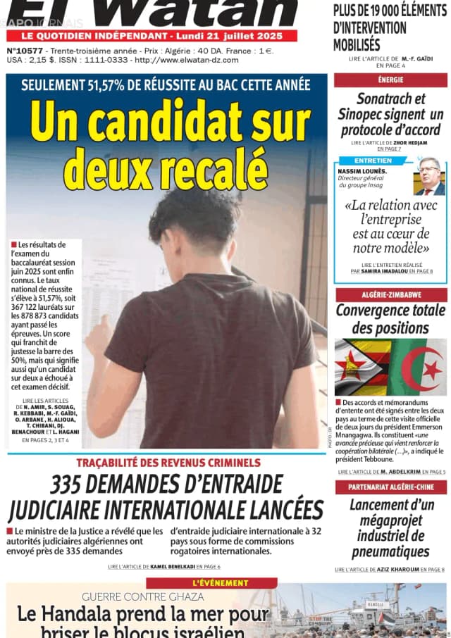 Capa jornal El Watan 2025-07-21