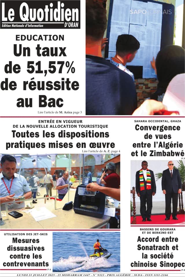 Capa jornal Le Quotidien D’Oran 2025-07-21