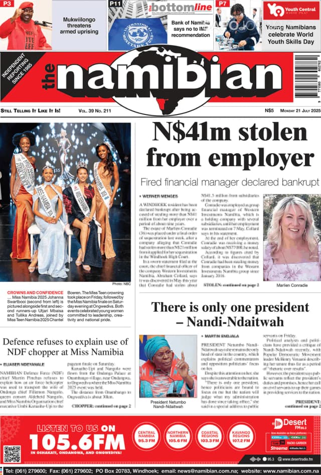 Capa jornal The Namibian 2025-07-21