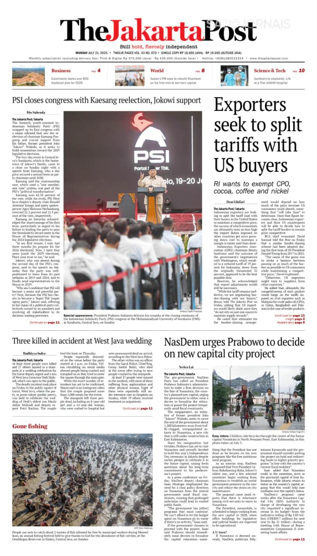 Capa jornal The Jakarta Post 2025-07-21