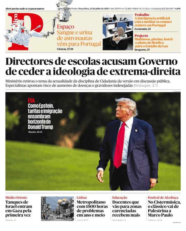 Capa jornal Público 2025-07-22