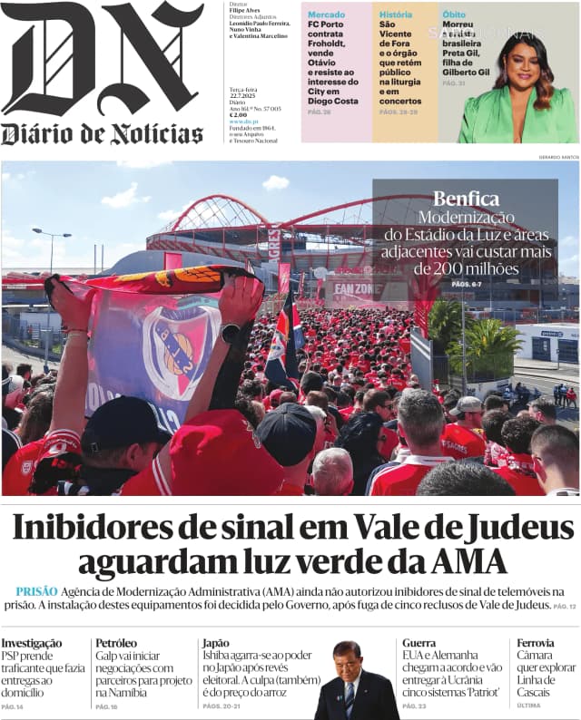Capa jornal Diário de Notícias 2025-07-22