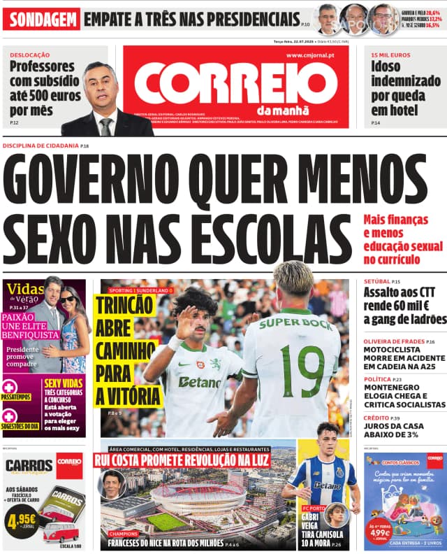 Capa jornal Correio da Manhã 2025-07-22