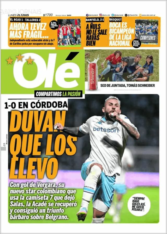 Capa jornal Olé 2025-07-21