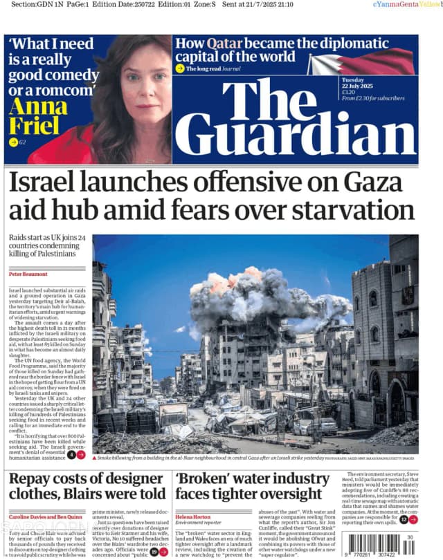Capa jornal The Guardian 2025-07-22