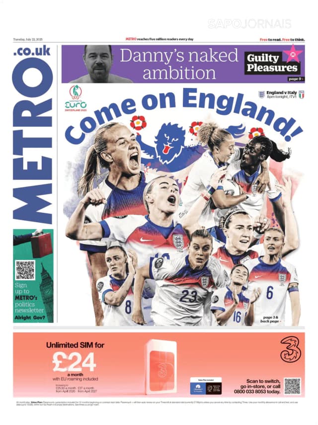 Capa jornal Metro London 2025-07-22