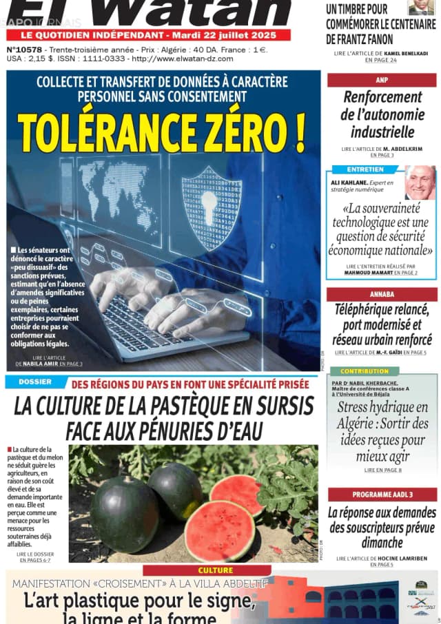 Capa jornal El Watan 2025-07-22