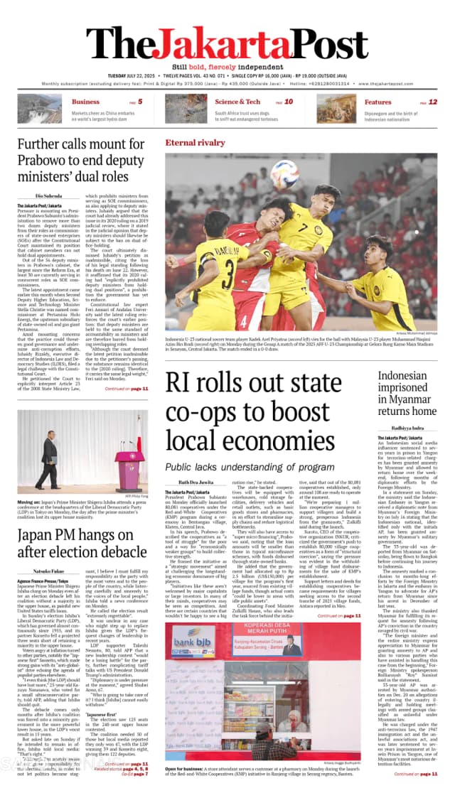 Capa jornal The Jakarta Post 2025-07-22