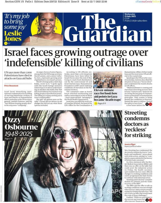 Capa jornal The Guardian 2025-07-23
