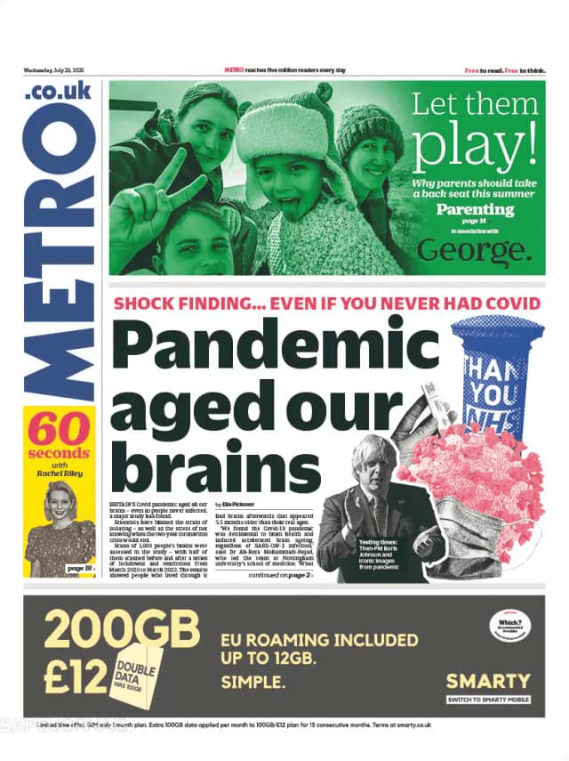 Capa jornal Metro London 2025-07-23