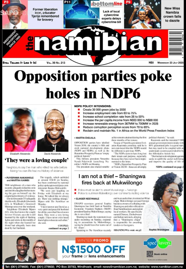 Capa jornal The Namibian 2025-07-23