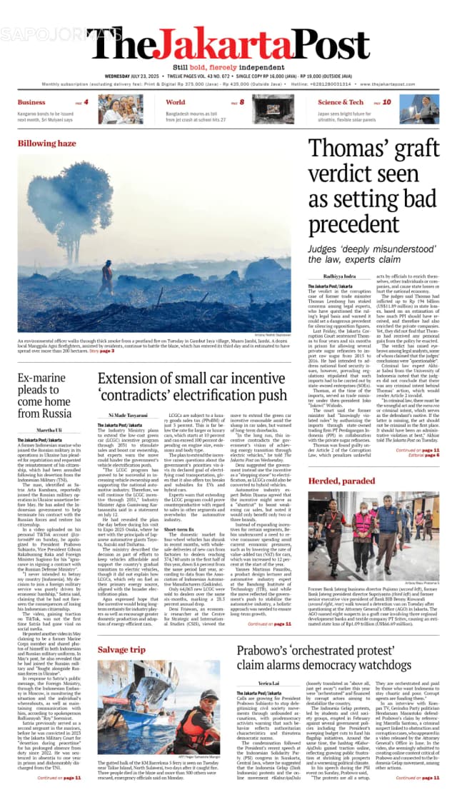 Capa jornal The Jakarta Post 2025-07-23