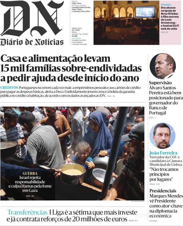 Capa jornal Diário de Notícias 2025-07-24