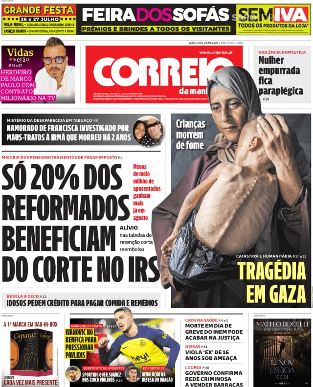 Capa jornal Correio da Manhã 2025-07-24