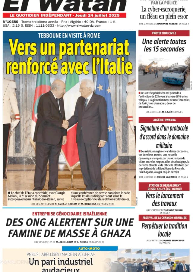 Capa jornal El Watan 2025-07-24