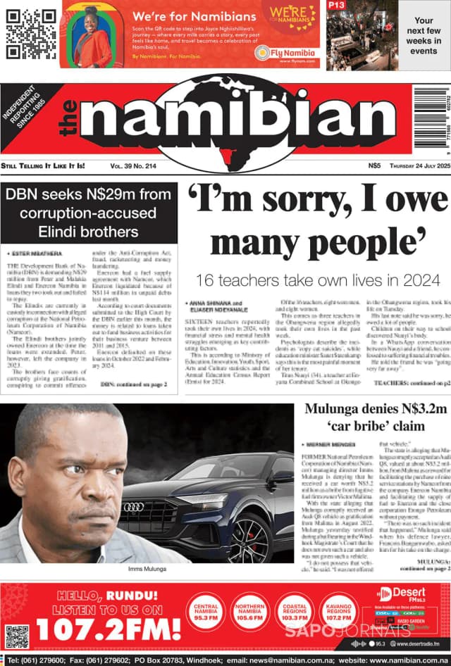 Capa jornal The Namibian 2025-07-24