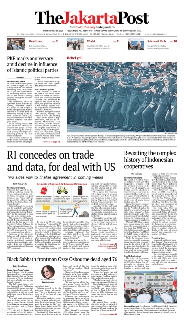 Capa jornal The Jakarta Post 2025-07-24