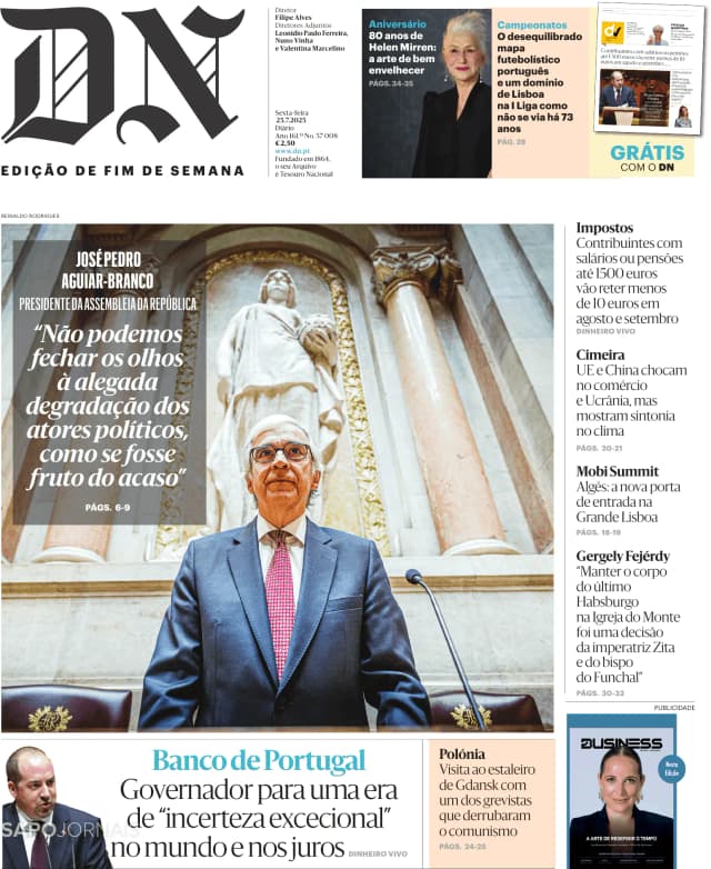Capa jornal Diário de Notícias 2025-07-25