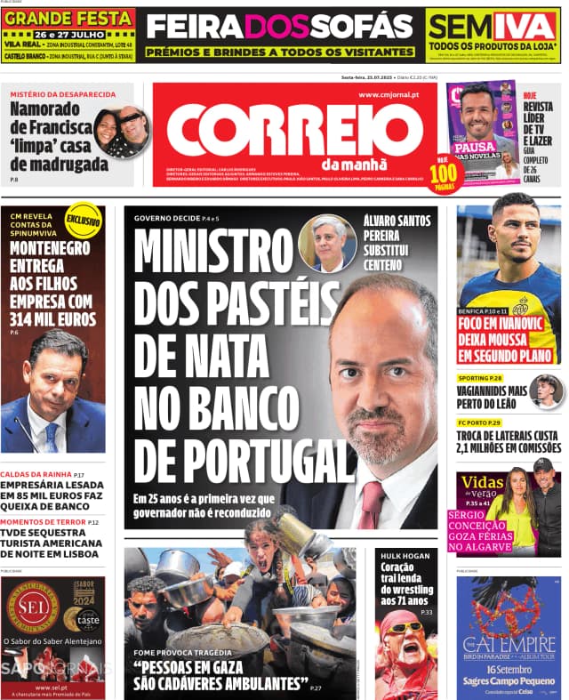 Capa jornal Correio da Manhã 2025-07-25