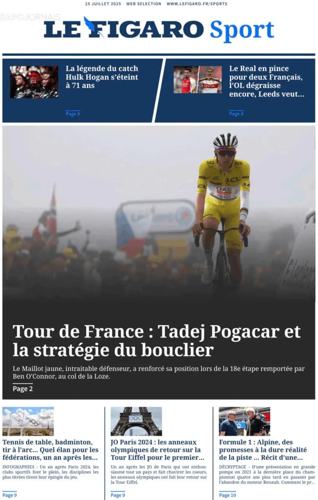 Capa jornal Le Figaro Sport 2025-07-25