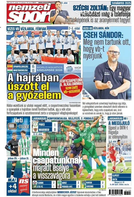 Capa jornal Nemzeti Sport 2025-07-25