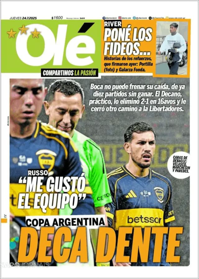 Capa jornal Olé 2025-07-24
