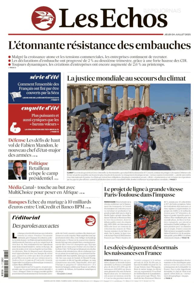 Capa jornal Les Echos 2025-07-24
