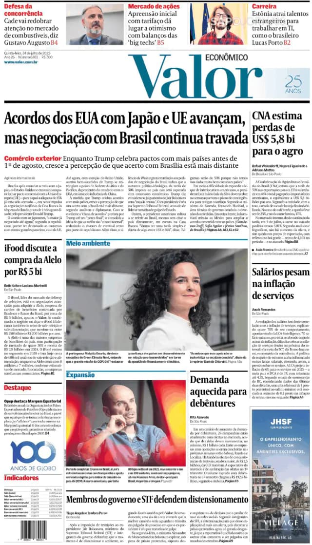 Capa jornal Valor Econômico 2025-07-24