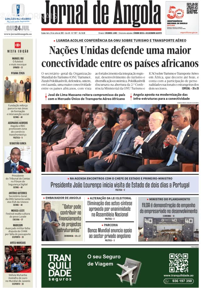 Capa jornal Jornal de Angola 2025-07-24