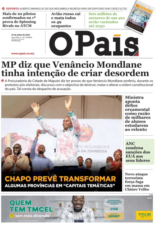 Capa jornal O País 2025-07-25